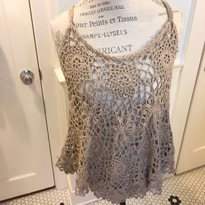 Tan beach crocheted lace spaghetti strap top